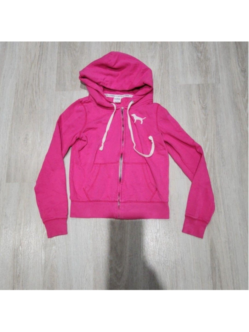 PINK Victoria's Secret Hoodie Womens S Pink Full Zip Love Pink Dog Logo Fleece